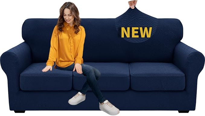 XINEAGE 2026 New 4 Pieces Couch Covers for 3 Cushion Couch Super Stretch Thick Soft Sofa Cover Anti Slip Sofa Slipcover Dogs Cats Furniture Protector (Navy Blue, 71"-91")