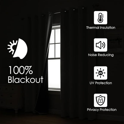 ChrisDowa 100% Blackout Curtains for Bedroom with Black Liner, 2 Thick Layers Total Blackout Thermal Insulated Grommet Small Window Curtains 45 Inch Length 2 Panels Set (Dark Grey, 52 x 45 Inch)
