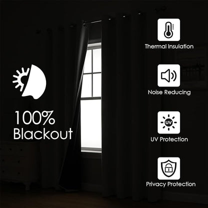ChrisDowa 100% Blackout Curtains 72 inch Long for Bedroom with Black Liner, 2 Thick Layers Total Blackout Thermal Insulated Grommet Window Curtains 2 Panels Set (Aqua, 52 x 72 Inch)