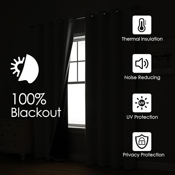 ChrisDowa Custom 100% Blackout Curtains for Bedroom with Black Liner, Double Layers Total Blackout Thermal Insulated Grommet Window Curtains 1 Panel (Custom Size and Color)