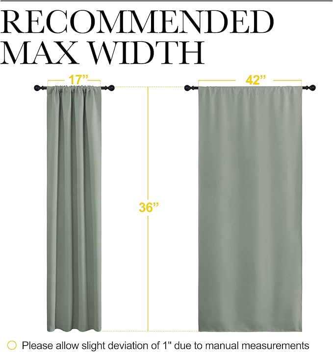 NICETOWN Window Curtains Blackout Drapes - Thermal Insulated Solid Rod Pocket Blackout Curtains/Draperies for Living Room (Greyish Green, One Pair, 42 by 36-Inch)