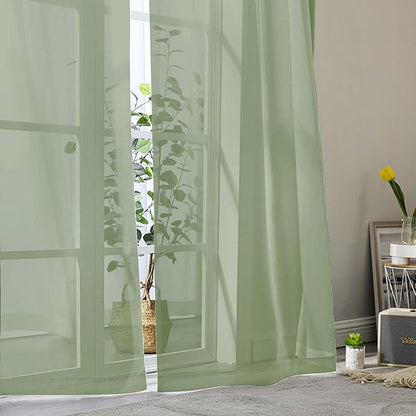 Sheer Sage Green Curtains for Bedroom Living Room 54 Inch Length 2 Panels Set, Solid Soft Airy Light Filtering Window Treatments, Modern Rod Pocket Drapes, Sage Green, 42" Wx54 L Inches