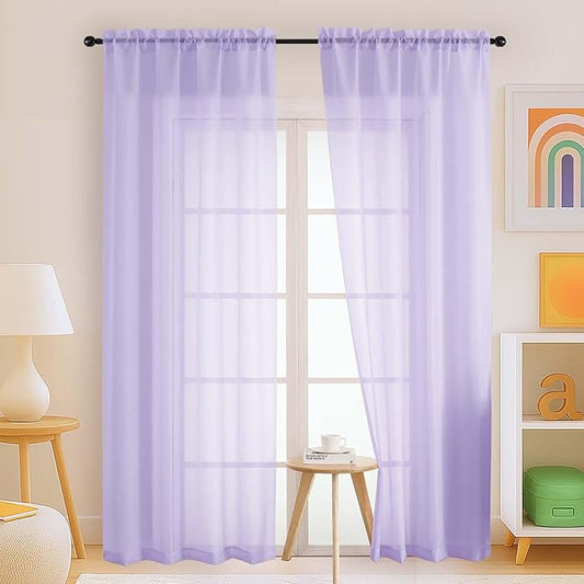 Lavender Sheer Curtains 90 Inches Long 2 Panels, Light Filtering Solid Sheer Curtains for Bedroom Living Room, Lightweight Soft Airy Voile Sheer Drapes, Dual Rod Pocket, 2x42Wx90L Inches