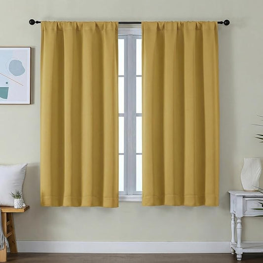 Simplebrand Ava Bright Gold Short Blackout Curtains for Bedroom 54 Inches Long 2 Panels Set, Solid Thermal Insulated, Energy Saving Window Treatment Curtains Blackout Drapes, W40 x L54 Inch