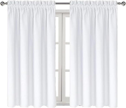 DWCN White Curtains for Living Room Thermal Insulated, 50% Light Blocking Curtains for Bedroom, Dining Room Window, W 42x L 45 Inch, Set of 2 Rod Pocket Curtain Panels