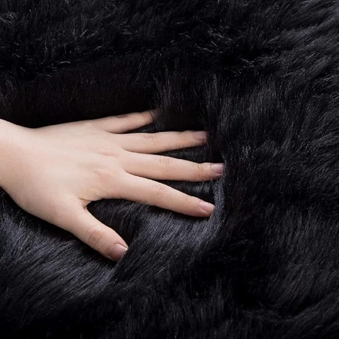 ORINOVA Black Round Rugs 6ft Fluffy Washable Faux Sheepskin Shaggy Fur Rugs for Bedroom Plush Shag Rug for Living Room Nursery Large Circle Rug