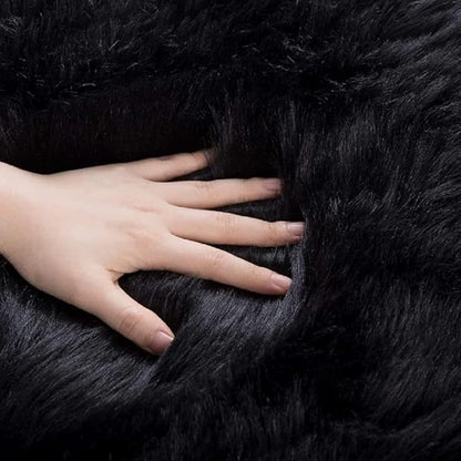 ORINOVA Black Round Rugs 6ft Fluffy Washable Faux Sheepskin Shaggy Fur Rugs for Bedroom Plush Shag Rug for Living Room Nursery Large Circle Rug