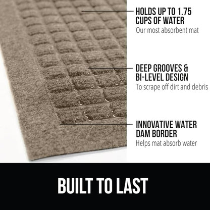 GORILLA GRIP® Ultra Absorbent Front Door Mat Outside Entrance, Traps Dirt and Moisture, HydroABSORB Indoor Outdoor Doormat Holds Up to 1.7 Cups Water, Stain and Fade Resistant Welcome Mat, 29x17 Beige