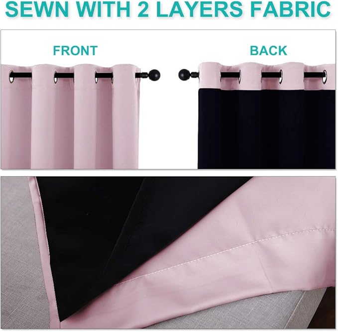 NICETOWN 100% Blackout Curtains 54 inches Long, Lavender Pink, 1 Pair, 42 inches Width Each Panel, 2 Thick Layers Completely Blackout Window Treatment Thermal Insulated Lined Drapes for Small Window