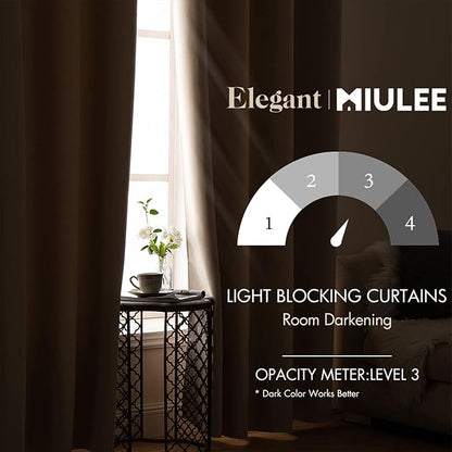 MIULEE Blackout Curtains for Bedroom Living Room Thermal Insulated Room Darkening Grommet Top Solid Light Blocking Drapery Set of 2 Window Panels 52 x 92 Inches Beige