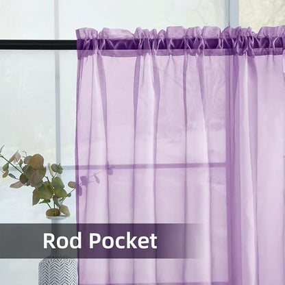 youleyar Solid Sheer Rod Pocket Curtain Voile Draperies 2 Panels White Beige Black Grey Coffee 52 Inch Width 63 Inch Long 1 Pair for Kitchen Bedroom Children Living Room Yard (Lavender,52Wｘ63L)