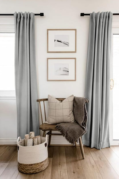 100% Blackout Shield Linen Blackout Curtains for Bedroom 96 Inches Long, Back Tab/Rod Pocket Living Room Drapes, Thermal Insulated Blackout Curtains 2 Panels Set, 50" W x 96" L, Ash Grey