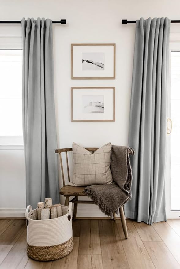100% Blackout Shield Linen Blackout Curtains for Bedroom 108 Inches Long, Back Tab/Rod Pocket Living Room Drapes, Thermal Insulated Blackout Curtains 2 Panels Set, 50" W x 108" L, Ash Grey
