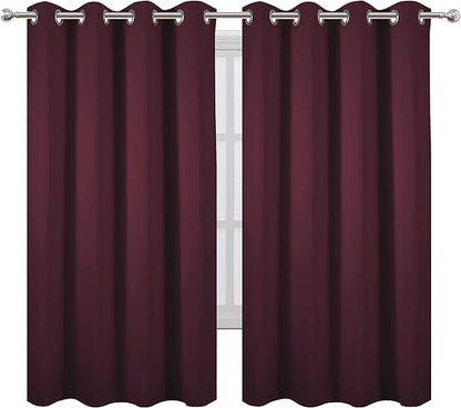 LEMOMO Burgundy Red Blackout Curtains 66 x 63 Inch Length/Set of 2 Curtain Panels/Thermal Insulated Room Darkening Blackout Curtains for Bedroom