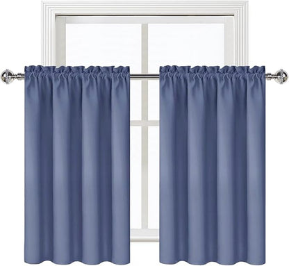 DWCN Blackout Curtains for Living Room Thermal Insulated, Energy Saving & Noise Reducing Bedroom Curtains, Dusty Blue, W 52x L 36 Inch, Set of 2 Rod Pocket Curtain Panels
