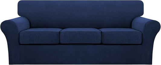 Turquoize 4 Piece Sofa Covers for 3 Cushion Couch Sofa Slipcover Soft Couch Cover for Dogs Washable Furniture Cover with 3 Individual Large Cushion Covers Feature Fabric (Large Sofa, Navy)