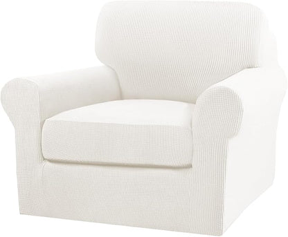 Turquoize 2 Piece Chair Covers Armchair Slipcovers for Living Room Armchair Sofa Cover with Individual Cushion Covers Feature Jacquard Fabric (Chair, Porcelain)