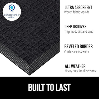 GORILLA GRIP 100% Waterproof All-Season WeatherMAX Doormat, 47x35, US Designed Natural Rubber, Stain and Fade Resistant, Low Profile Indoor Outdoor Door Mats, Easy Clean Patio Mat, Black Maze