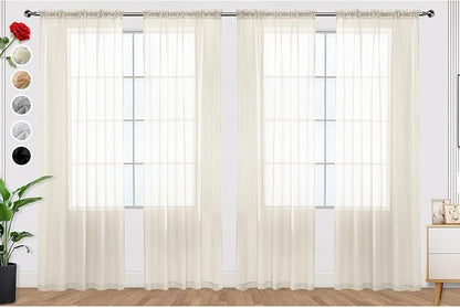 SpaceDresser Ivory Sheer Curtains 4 Panels Rod Pocket Semi-Sheer Curtain 96 Inches Long Light Filtering Voile Window Drapes for Bedroom Living Room Kitchen, Each 52W x 96L