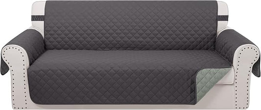 Reversible Couch Cover for 3 Cushion Couch for Pet Friednly Sofa Cover for Dogs Water Resistant Furniture Protector Washable with Elastic Straps(Sofa,Dark Grey/Light Grey)