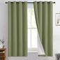 Yakamok 100% Blackout Curtain Panels 63 inches Cold and Light Blocking Drapes for Nursery, 2 Thick Layers Thermal Insulated Draperies (2 Pieces, 50 Wide Each Panel, Sage Front with White Backing)
