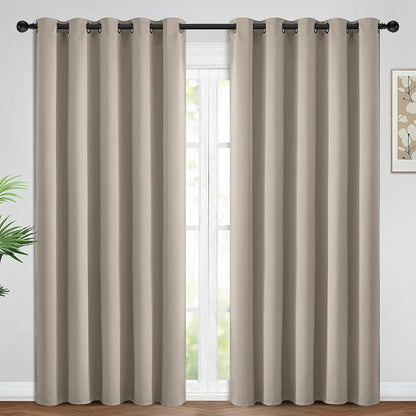Yakamok Blackout Curtains Room Darkening Thermal Insulated Window Panels,Solid Grommet Top Drapes for Bedroom/Living Room(62Wx84L, Natural, 2 Panels)