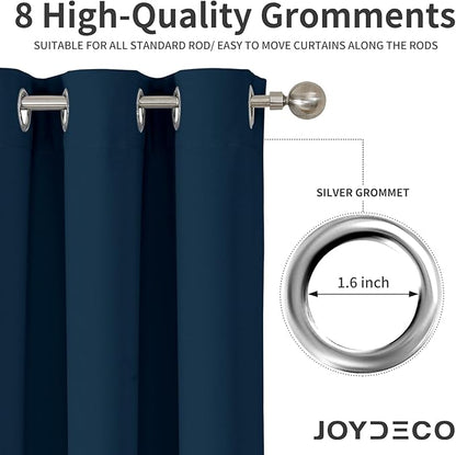 Joydeco Blackout Curtains 63 Inch Length 2 Panels Set, Thermal Insulated Long Curtains& Drapes 2 Burg, Room Darkening Grommet Drapes for Bedroom Living Room Window (Navy Blue, W52 x L63 Inch)