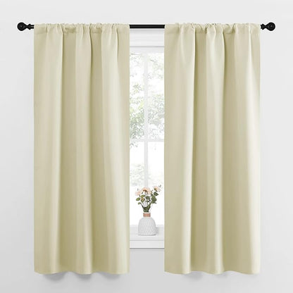 NICETOWN Bedroom Curtains for Kids Room, Window Treatment Thermal Insulated Solid Room Darkening Drape Panels for Girls Room (Beige, Set of 2, 34 inches Width by 63 inches Length)