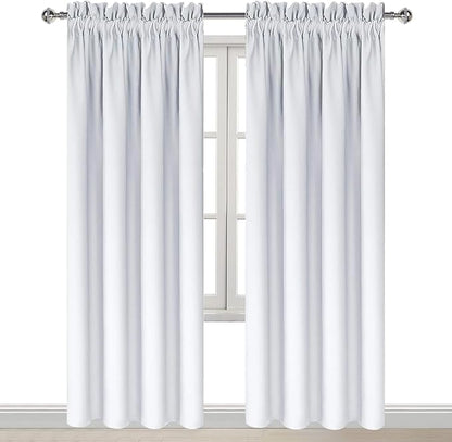 DWCN Blackout Curtains Room Darkening Thermal Insulated Bedroom Curtains Window Curtain Panels, 52 x 84 inches Long, Set of 2 White Rod Pocket Drapes