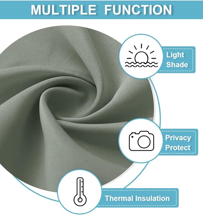 RYB HOME Blackout Cafe Curtains 30 inch Length, Short Light UV Heat Blocking Energy Saving Privacy Curtain Tiers for Basement Bathroom Kitchen Window, Width 29 by Length 30, Greyish Green, 2 Panels
