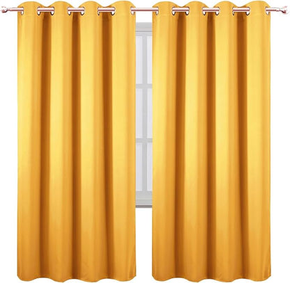 LEMOMO Blackout Curtains 66 x 72 Inch Long Yellow Curtains Set of 2 Panels Room Darkening Curtains for Bedroom and Living Room