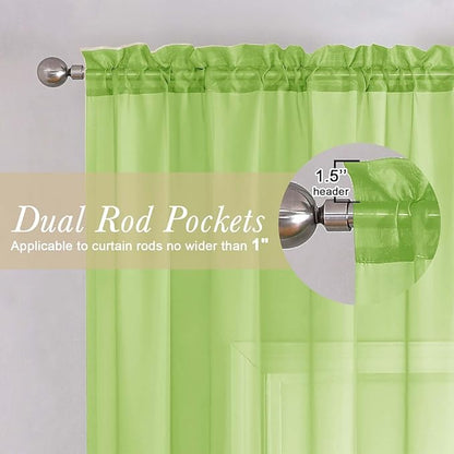 Lecloud Lime Sheer Curtains for Living Room 54 Inch Length 2 Pcs, Solid Color Voile Rod Pockets Lightweight Drapes, Vintage Airy Farmhouse Curtains for Bedroom Dining Room, Each Panel 42" W x 54" L