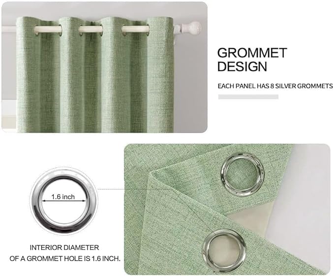MIULEE Linen Texture 90 Inches Curtains for Bedroom 100% Blackout Thermal Insulated Sage Green Curtains Grommet Room Darkening Curtains/Draperies for Living Room Nursery 52x90 Inch (2 Panels)