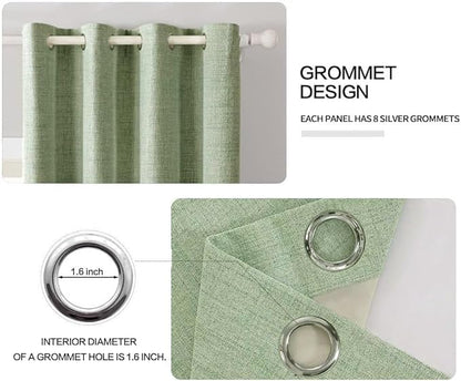 MIULEE Linen Texture Curtains for Bedroom Solid 100% Blackout Thermal Insulated Sage Green Curtains Grommet Room Darkening Drapes for Living Room Nursery 52x54 Inch (2 Panels)