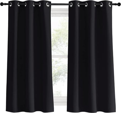 NICETOWN Black Curtains for Boys Room, Set of 2, W34 x L60, Blackout Thermal Insulated Window Treatment Solid Grommet Room Darkening for Bedroom/Night Shift