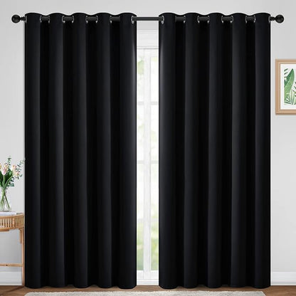 Yakamok 84 Inch Length 100% Blackout Curtains for Bedroom, Light Blocking Drapes Room Darkening Thermal Insulated Solid Grommet Panels for Living Room(70Wx84L, Black, 2 Panels)