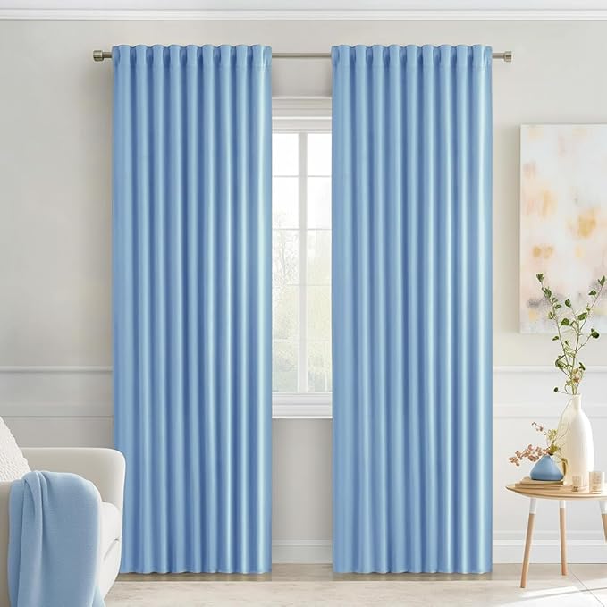 MIULEE Sky Blue Back Tab Blackout Curtains 72 Inches Long 2 Panels Set for Living Room Bedroom Privacy, Rod Pocket/Pinch Pleat Thermal Insulated Room Darkening Pleated Light Blocking Drapes