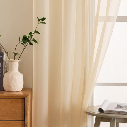 MIULEE 2 Panels Solid Color Sheer Window Curtains Elegant Window Voile Panels/Drapes/Treatment for Bedroom Living Room (54 X 96 Inches Cream Beige)