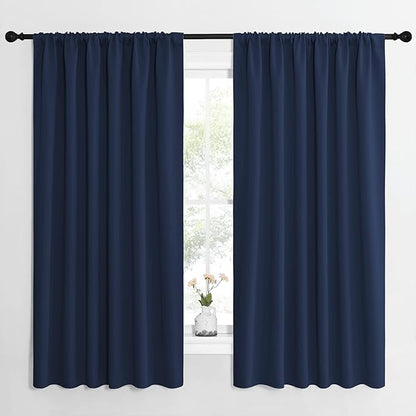NICETOWN Blackout Curtains for Bedroom, Blackout Draperies, Home Decorations Thermal Insulated Solid Rod Pocket Blackout Drapes for Cafe (Navy, One Pair, 62 x 63-inch)