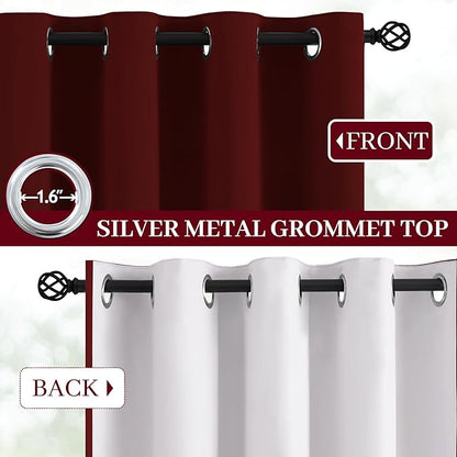 Yakamok Room Darkening 100% Blackout Curtains Grommet Window Treatments with 2 Thick Layers-Burgundy Red Thermal Insulated Drapes Set of 2 Panels for Bedroom Living Room 52 Inches by 72 Inches Length