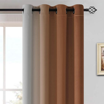 Yakamok Greyish White and Burnt Orange Ombre Curtains,Light Blocking Curtains,Room Darkening Grommet Window Drapes for Bedroom(Burnt Orange,52x63 Inch,2 Panels)