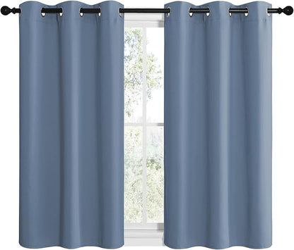 NICETOWN Kitchen Curtains Small Window Curtains & Drapes, Thermal Insulated Solid Grommet Panels for Cupboard, Loft, Cafe, Dining Room (Stone Blue, 42" W x 40" L, 2PCs)
