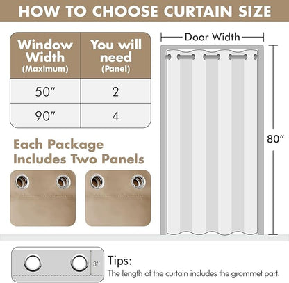 MIULEE Blackout Door Curtain Set of 2, 34 x 80 Inch Beige Thermal Insulated Room Divider Drapes with Grommet Top for Privacy Cover, Living Room, Bedroom, Closet & Temporary Doorway