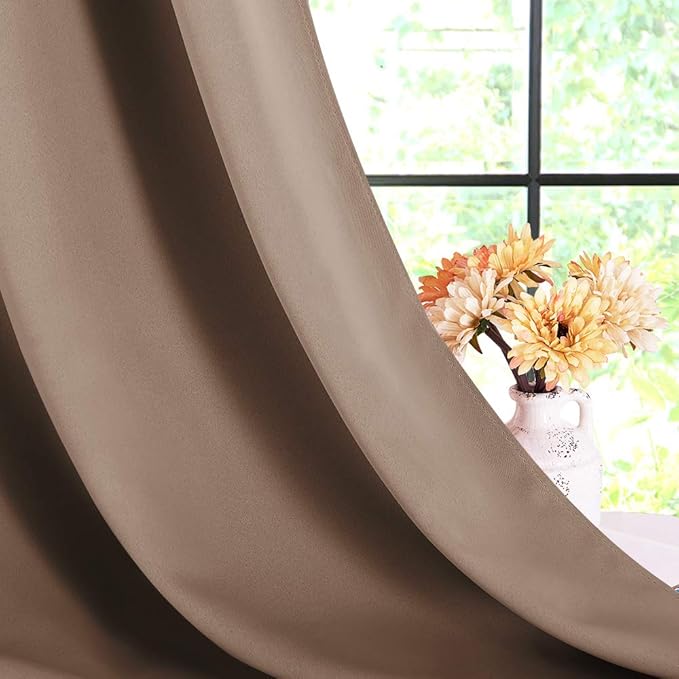 NICETOWN Window Draperies Blackout Curtain Panels, Window Treatment Thermal Insulated Solid Grommet Blackout Drapes for Bedroom (1 Pair, 70 by 84 inches, Cappuccino)