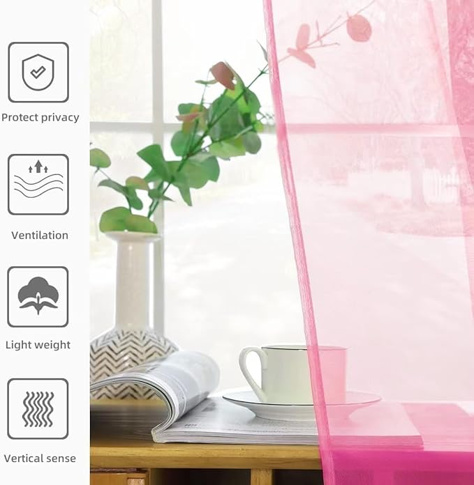 youleyar Solid Sheer Rod Pocket Curtain Voile Draperies 2 Panels White Beige Black Grey Coffee 52 Inch Width 63 Inch Long 1 Pair for Kitchen Bedroom Children Living Room Yard (New Pink,52Wｘ63L)