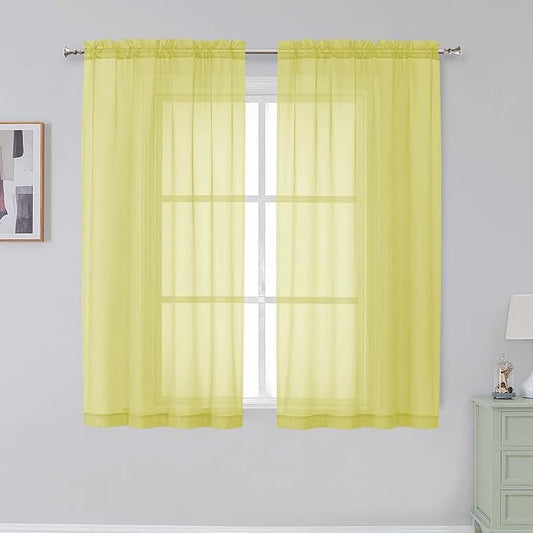 Simplebrand Rod Pocket Top Solid Voile Sheer Curtains for Bedroom, 54 Inch Length Drapes Set of 2, Lightweight and Light Filtering Elegant Lemon Curtains Panels Window Treatment, 42W×54L, Lemon