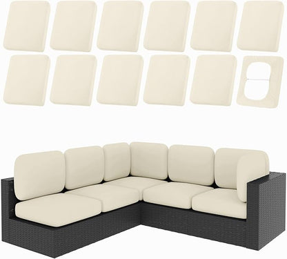 hyha 12Pcs Patio Cushion Covers, Stretch Outdoor Couch Cushion Covers Replacement, Washable Outdoor Chair/Sofa Slipcovers for Patio Furniture Cushions Protector with Elastic Bottom(Beige,Cover Only)