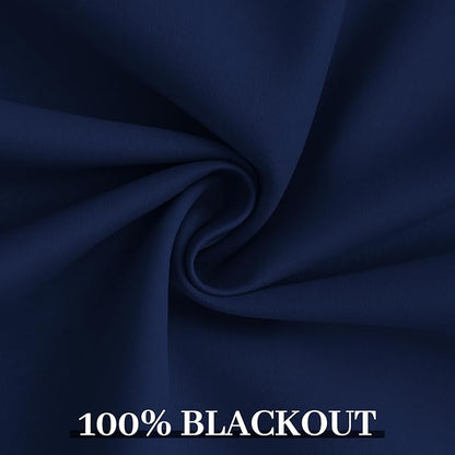 Yakamok Navy Blue 100% Blackout Curtains 84 Inches Long Thermal Insulated Window Curtain for Bedroom Living Room Darkening Set of 2 Panels Grommet Top Drapes with 2 Thick Layers 52x84 Inches Dark Blue