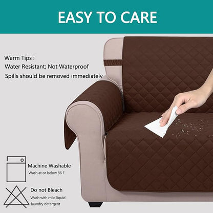 U-NICE HOME Reversible Oversized Chair Covers Quilted Water Repellent Pet Protectors with Elastic Straps(28''Armchair, Brown/Brown)