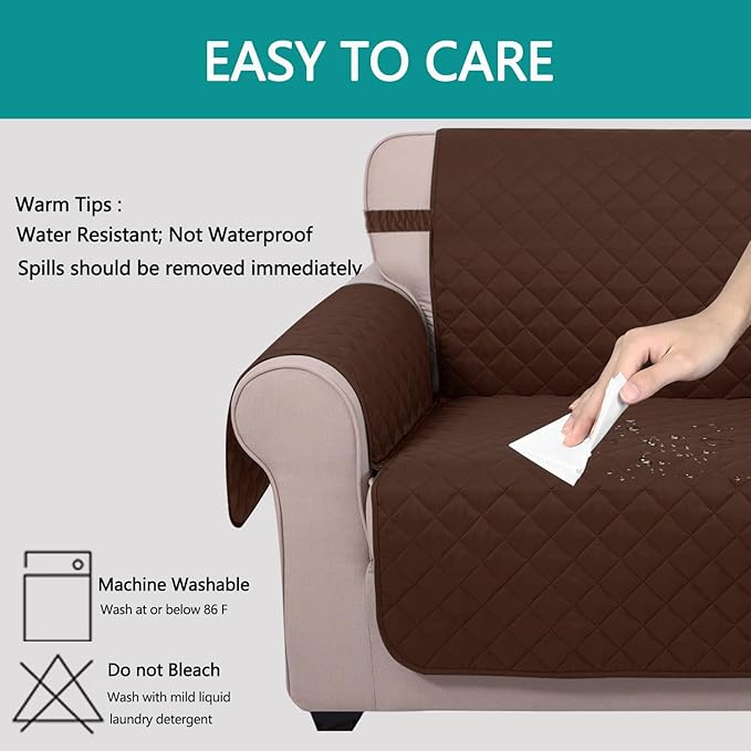U-NICE HOME Recliner Chair Covers Reversible Quilted Water Repellent Pet Protectors with Elastic Straps (23''Recliner Small, Brown/Brown)